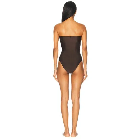 ADRIANA DEGREAS Waves Strapless One Piece Swimsuit in Coffee Medium New Womens